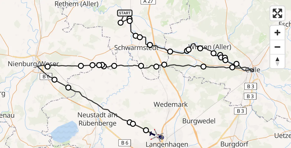 Flugroute Polizeihubschrauber Hodenhagen - Flughafen Hannover, 26 Mai 2026, 14:07