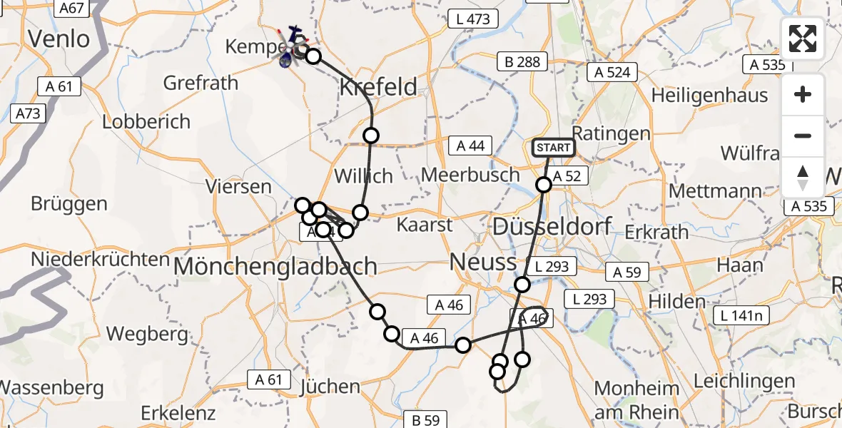 Flugroute Polizeihubschrauber Düsseldorf Flughafen - Kempen, 26 Mai 2026, 14:18