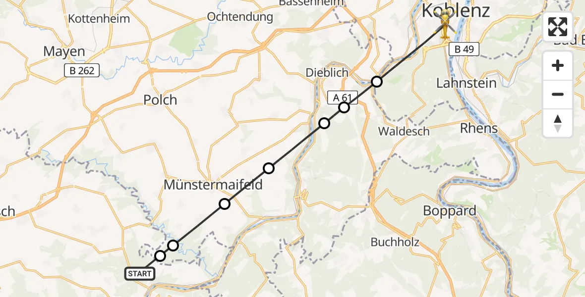 Flugroute Rettungshubschrauber Treis-Karden - Koblenz, 26 Mai 2026, 14:28