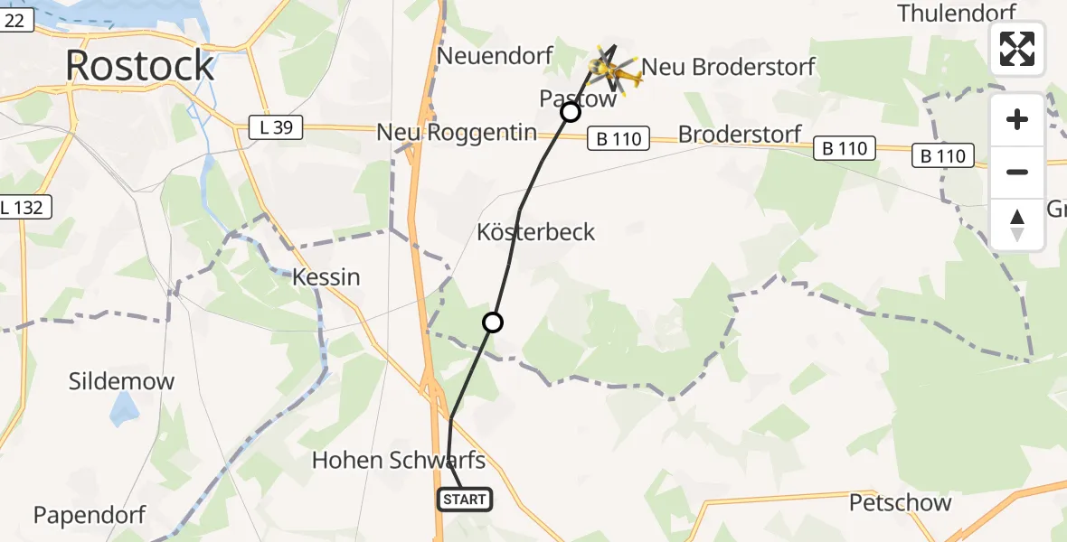 Flugroute Ambulanzhubschrauber Dummerstorf - Broderstorf, 26 Mai 2026, 14:29