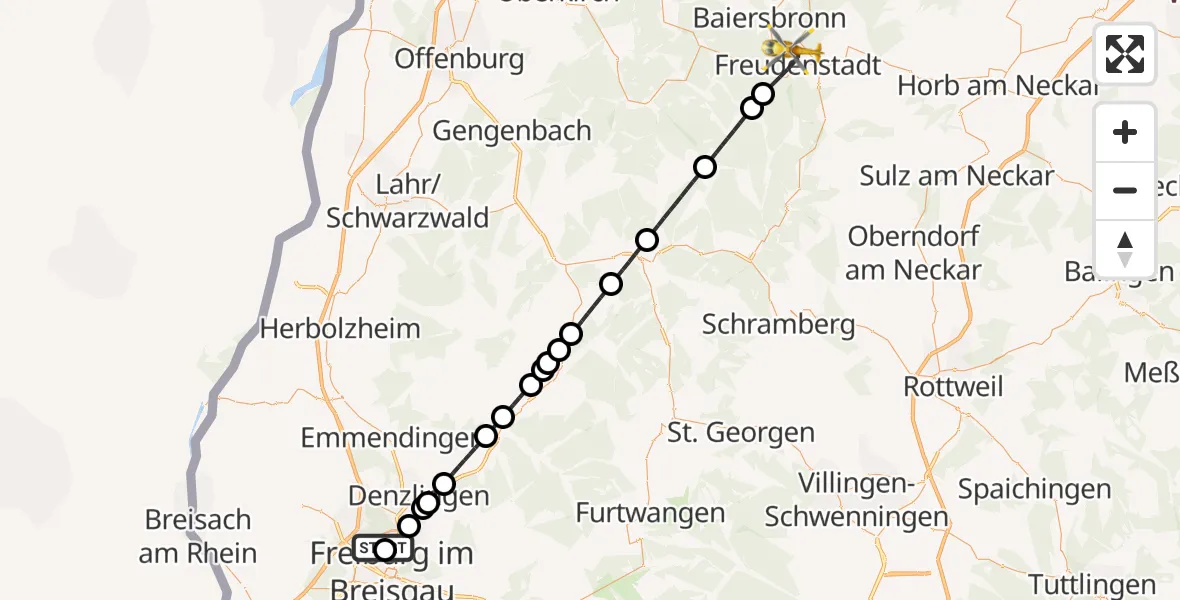 Flugroute Rettungshubschrauber Freiburg im Breisgau Flugplatz - Freudenstadt, 26 Mai 2026, 14:45