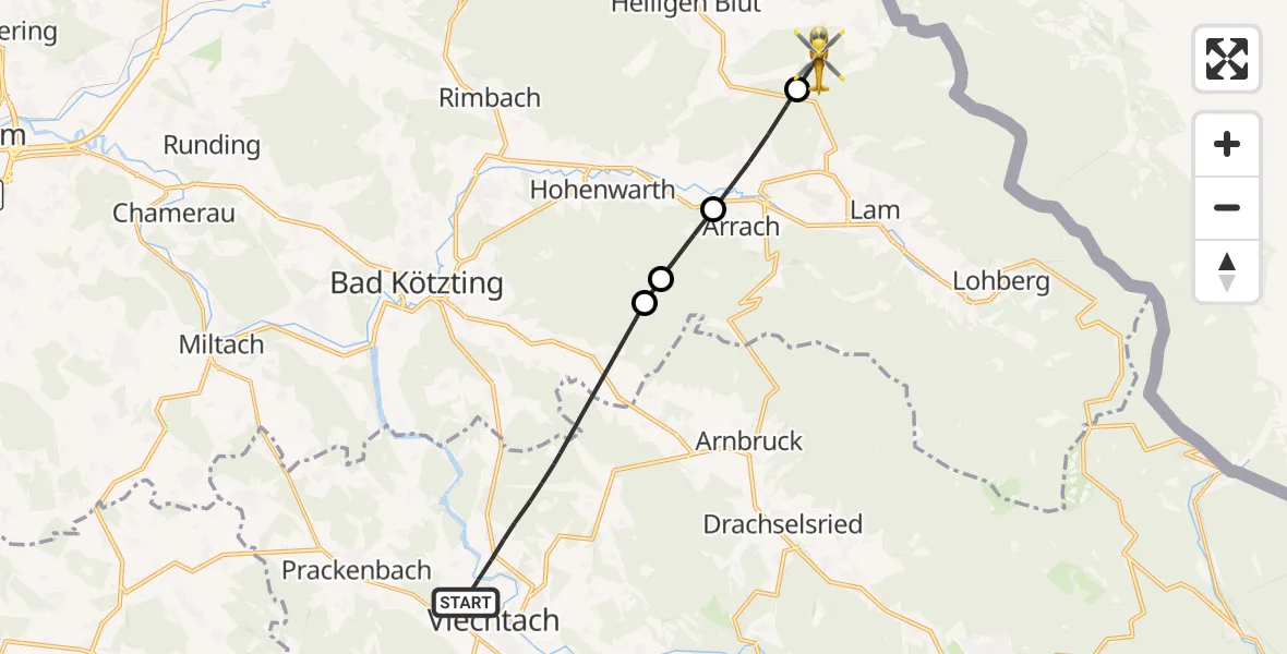 Flugroute Rettungshubschrauber Viechtach - Neukirchen b.Hl.Blut, 26 Mai 2026, 14:47