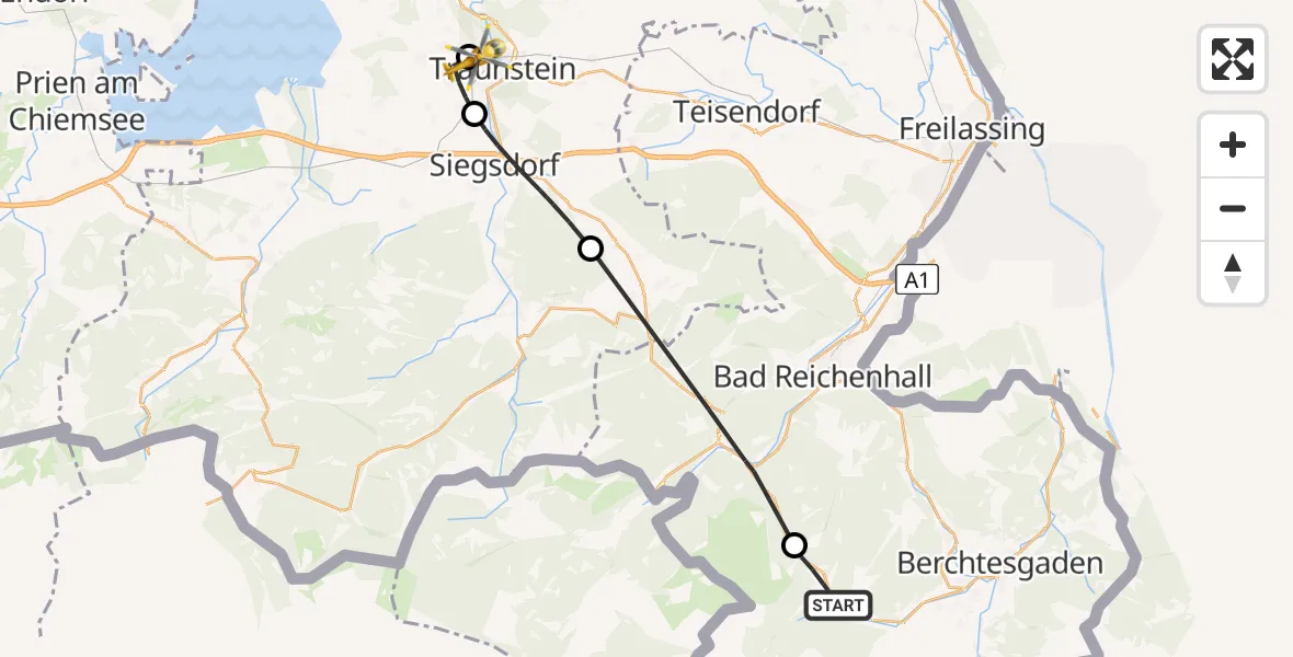 Flugroute Rettungshubschrauber Ramsau b.Berchtesgaden - Traunstein Krankenhaus Hubschrauberlandeplatz, 26 Mai 2026, 14:57