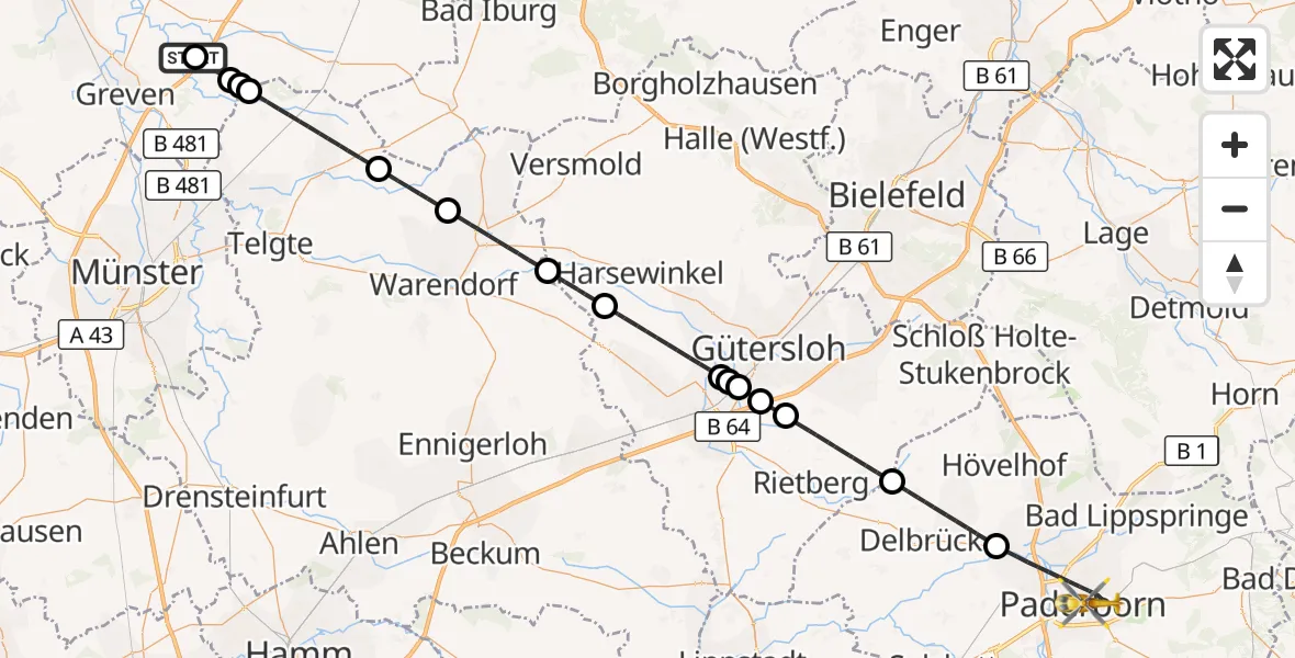 Flugroute Ambulanzhubschrauber Christoph  Westfalen-ADAC - Paderborn, 26 Mai 2026, 15:01