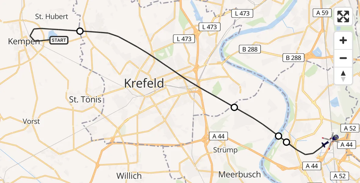 Flugroute Polizeihubschrauber Kempen - Düsseldorf Flughafen, 26 Mai 2026, 15:02