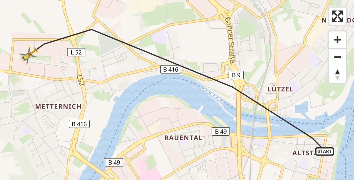 Flugroute Rettungshubschrauber Koblenz - Koblenz, 26 Mai 2026, 15:03
