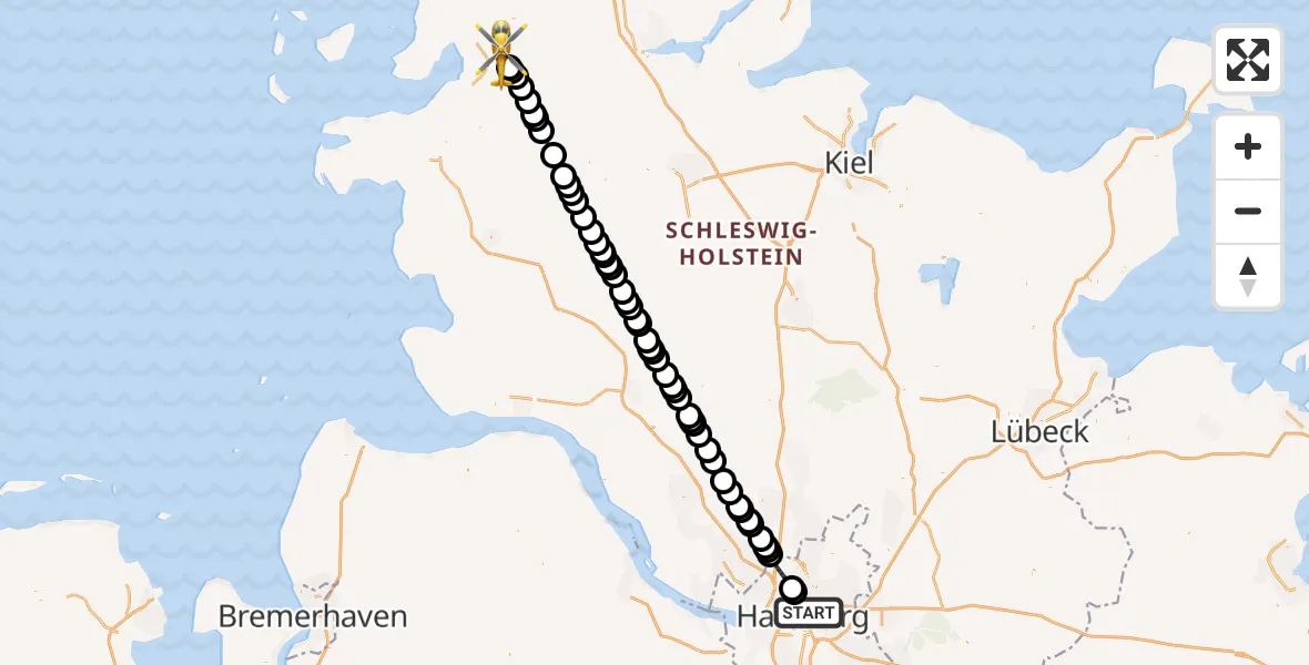Flugroute Rettungshubschrauber Hamburg - Schwesing, 26 Mai 2026, 15:04