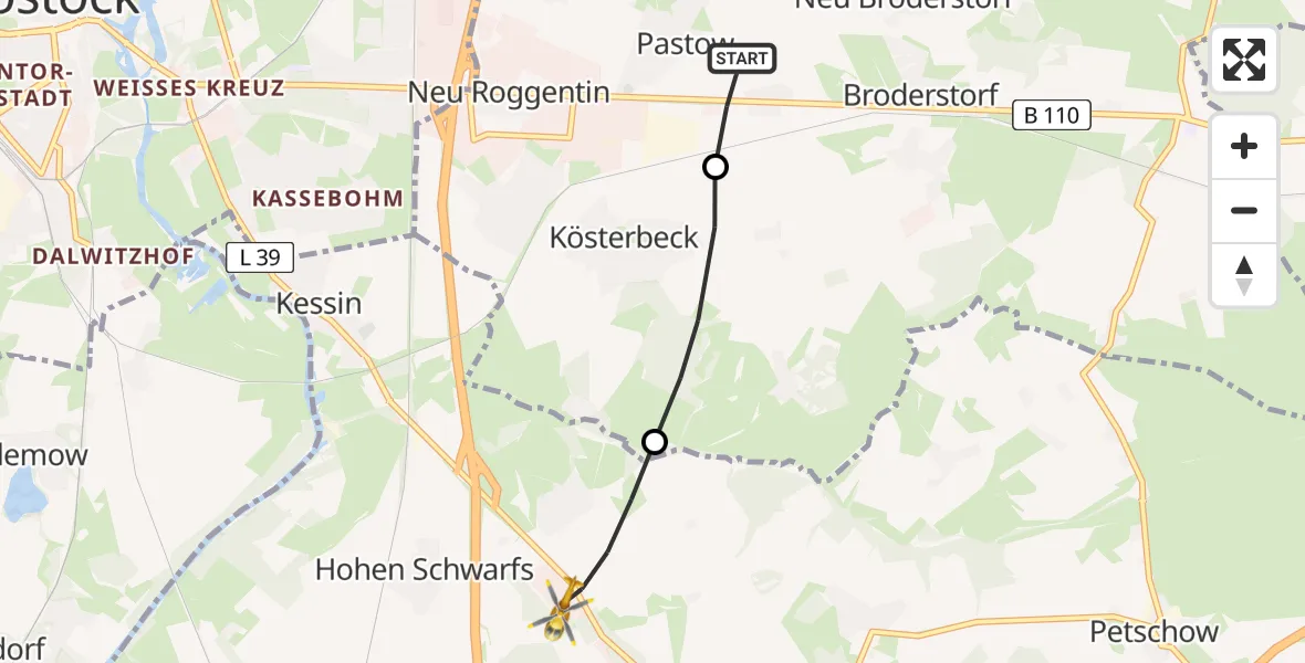 Flugroute Ambulanzhubschrauber Broderstorf - Dummerstorf, 26 Mai 2026, 15:06