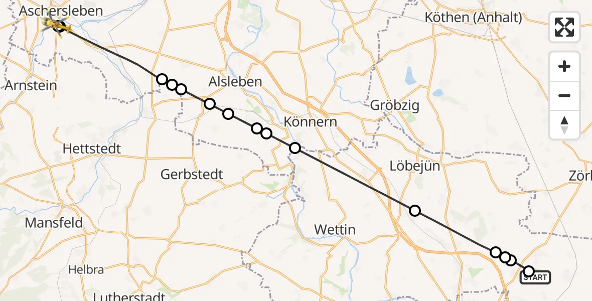 Flugroute Rettungshubschrauber Halle-Oppin Flugplatz - AMEOS Hospital Aschersleben, 26 Mai 2026, 15:08