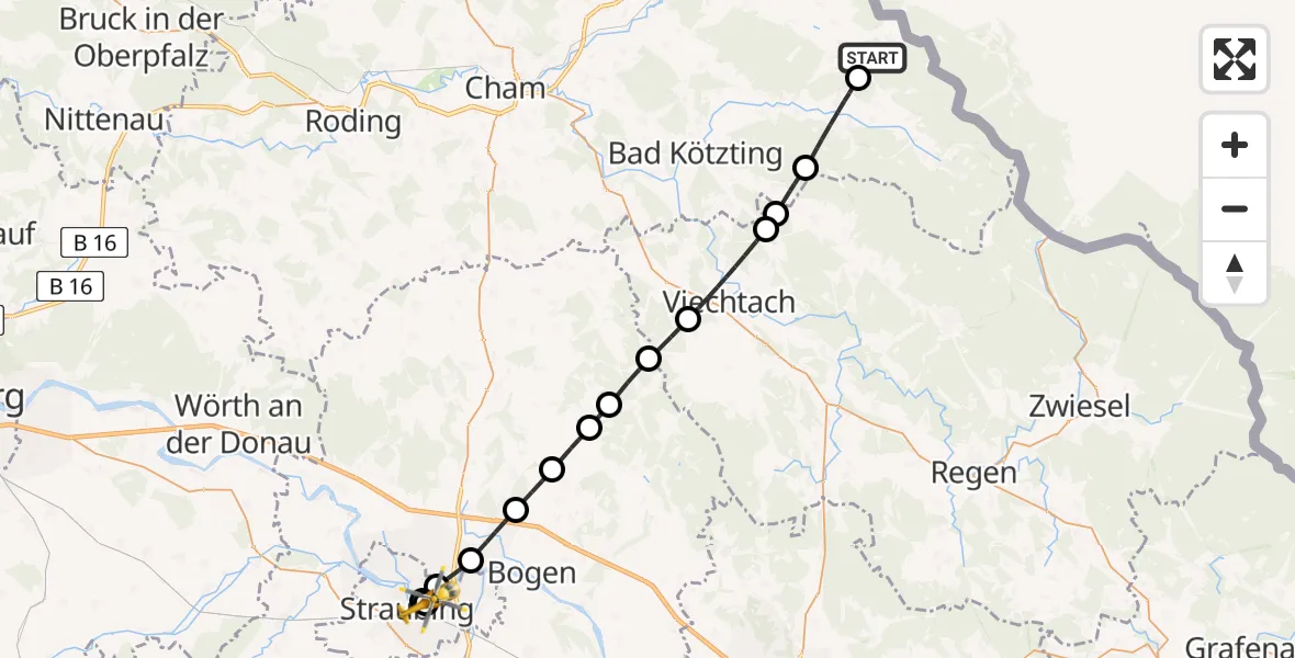 Flugroute Rettungshubschrauber Neukirchen b.Hl.Blut - Sankt Elisabeth Hospital Straubing, 26 Mai 2026, 15:16