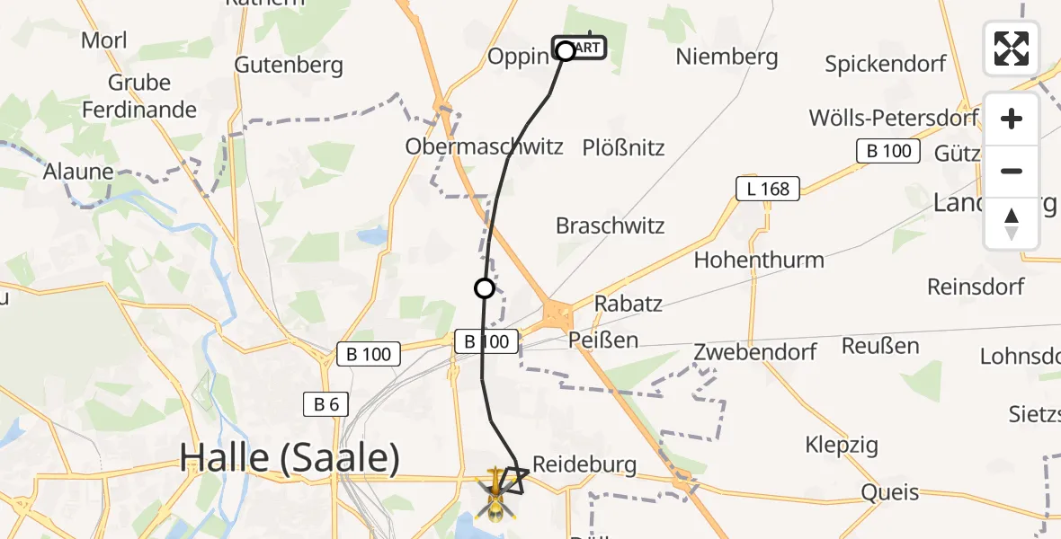 Flugroute Rettungshubschrauber Halle-Oppin Flugplatz - Halle (Saale), 26 Mai 2026, 15:18