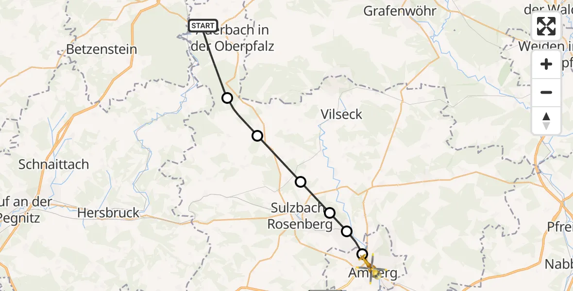Flugroute Rettungshubschrauber Auerbach i.d.OPf. - Amberg, 26 Mai 2026, 15:48
