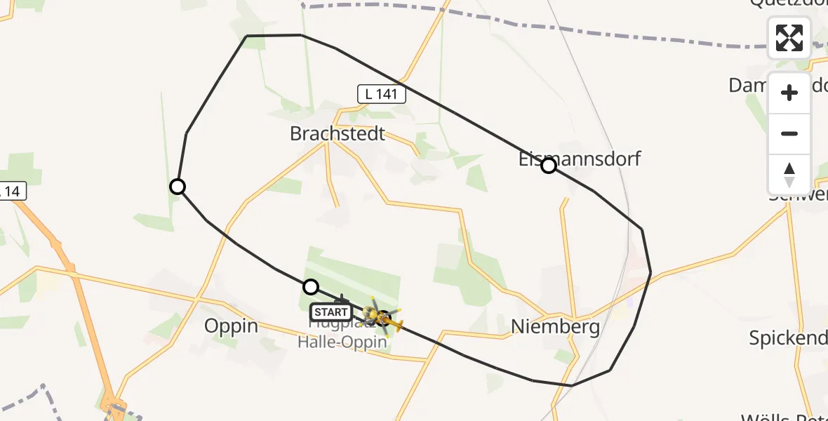 Flugroute Ambulanzhubschrauber Halle-Oppin Flugplatz - Halle-Oppin Flugplatz, 26 Mai 2026, 15:49