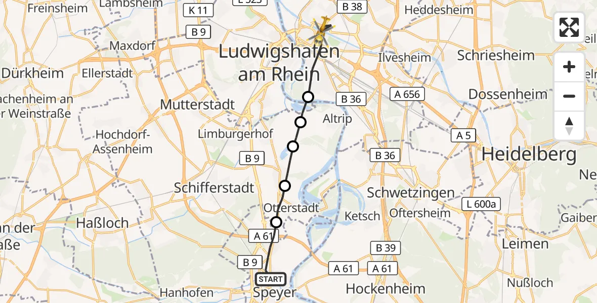 Flugroute Rettungshubschrauber Speyer - Mannheim, 26 Mai 2026, 15:56