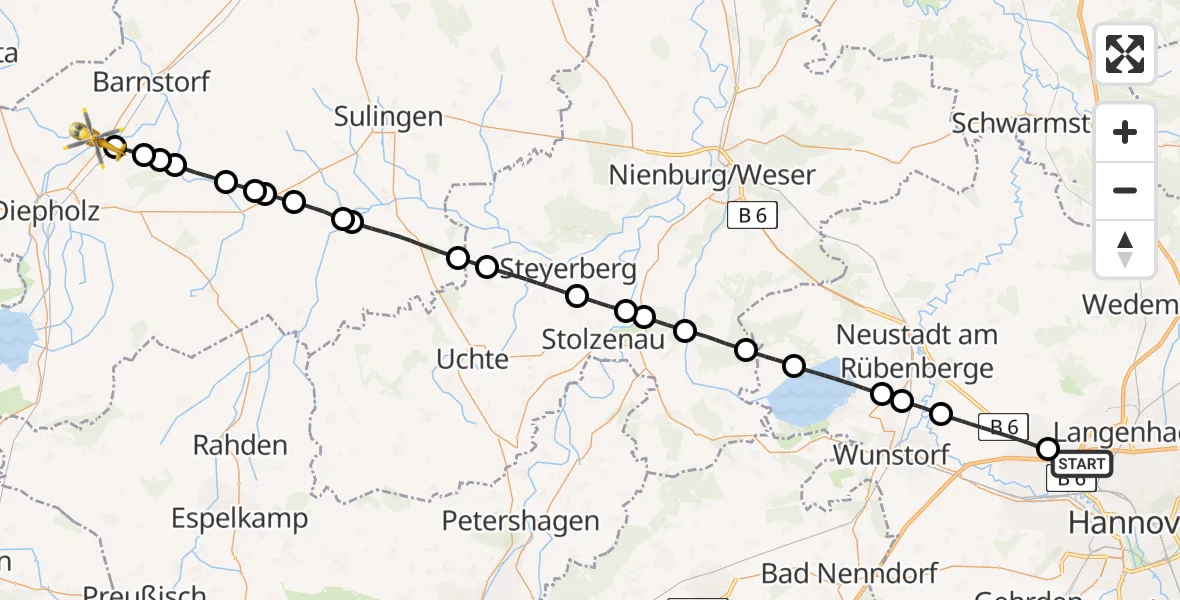 Flugroute Rettungshubschrauber Hannover - Drebber, 26 Mai 2026, 16:14