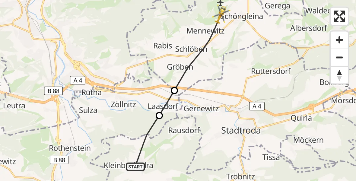 Flugroute Rettungshubschrauber Großbockedra - Schöngleina, 26 Mai 2026, 16:16