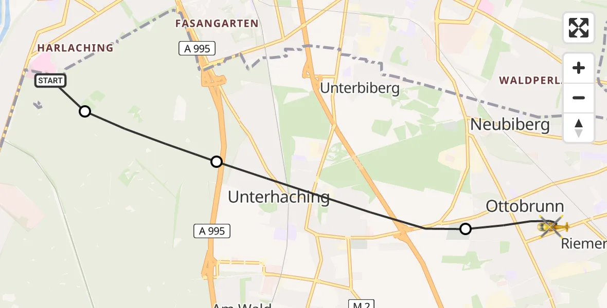 Flugroute Rettungshubschrauber ADAC Air Rescue Center Hubschrauberlandeplatz (Christoph 1) - Ottobrunn, 26 Mai 2026, 16:17