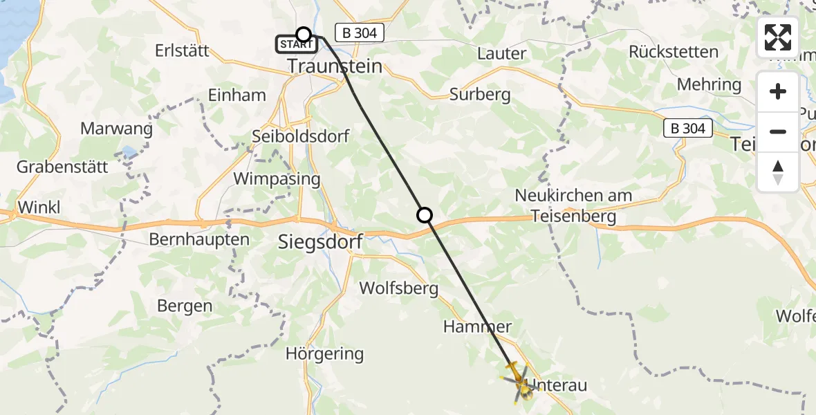 Flugroute Rettungshubschrauber Traunstein Hospital - Siegsdorf, 26 Mai 2026, 16:24