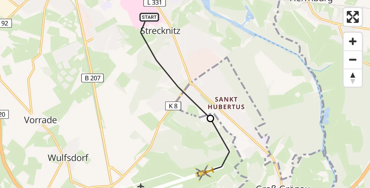 Flugroute Rettungshubschrauber Lübeck - Lübeck Blankensee Flughafen, 26 Mai 2026, 16:32