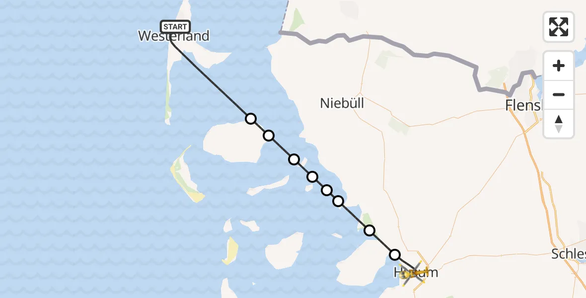 Flugroute Rettungshubschrauber Sylt - Husum, 26 Mai 2026, 16:39