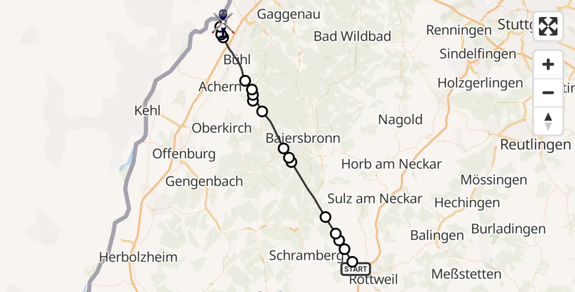 Flugroute Polizeihubschrauber Villingendorf - Karlsruhe Baden-Baden Flughafen, 26 Mai 2026, 16:46