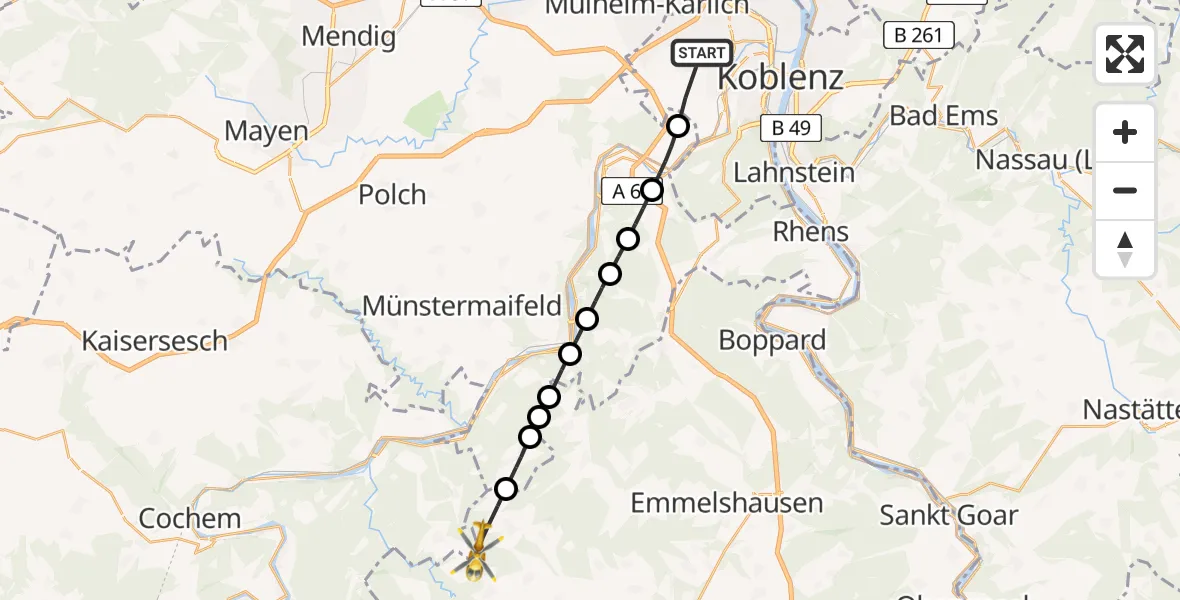 Flugroute Rettungshubschrauber Koblenz - Lieg, 26 Mai 2026, 16:48