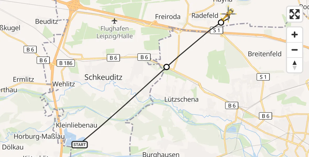 Flugroute Rettungshubschrauber Schkeuditz - Schkeuditz, 26 Mai 2026, 17:06