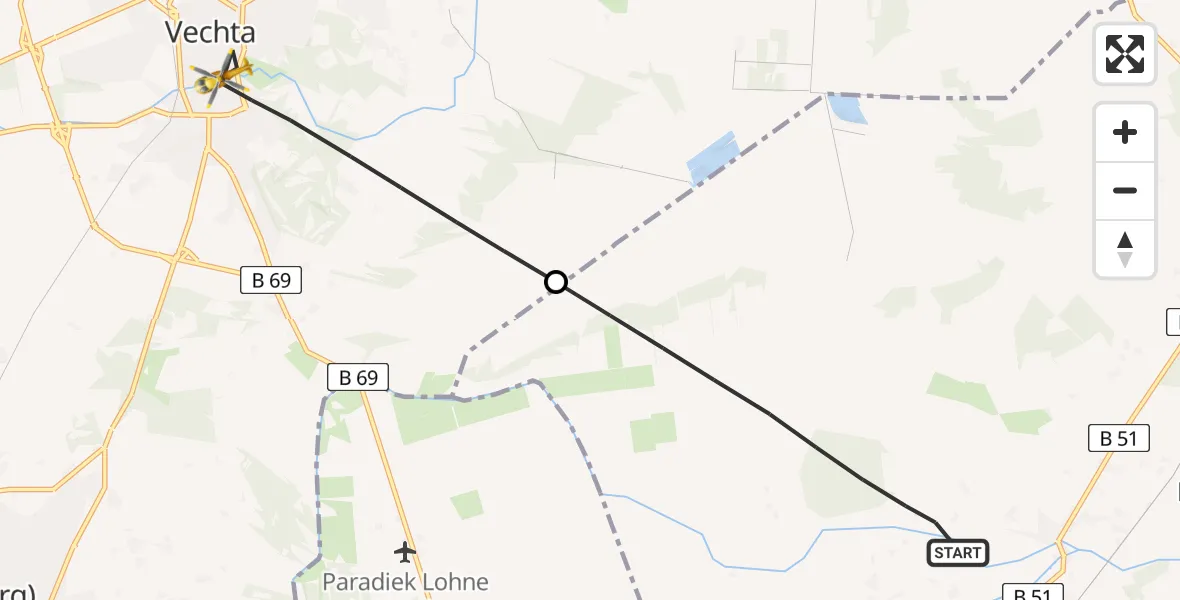 Flugroute Rettungshubschrauber Drebber - Vechta, 26 Mai 2026, 17:20