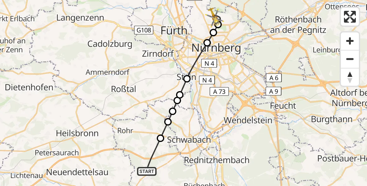 Flugroute Ambulanzhubschrauber Kammerstein - Flughafen Nuremberg, 26 Mai 2026, 17:25