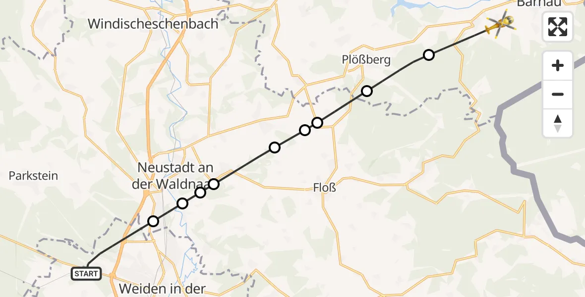 Flugroute Rettungshubschrauber Weiden i.d.OPf. - Bärnau, 26 Mai 2026, 17:27
