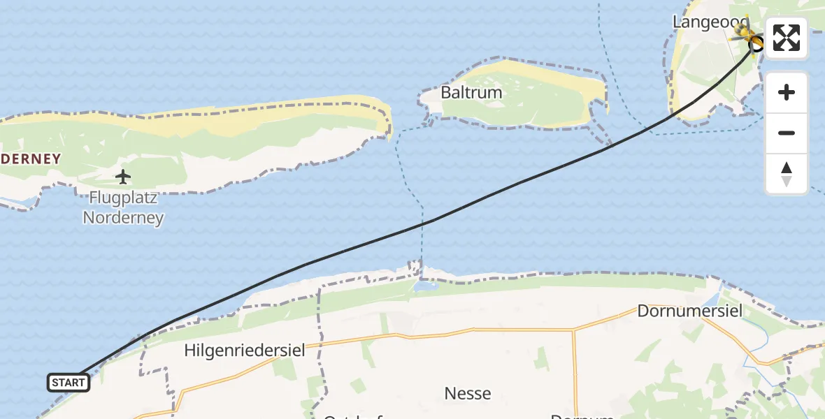 Flugroute Ambulanzhubschrauber Noordzee - Langeoog Flughafen, 26 Mai 2026, 17:30