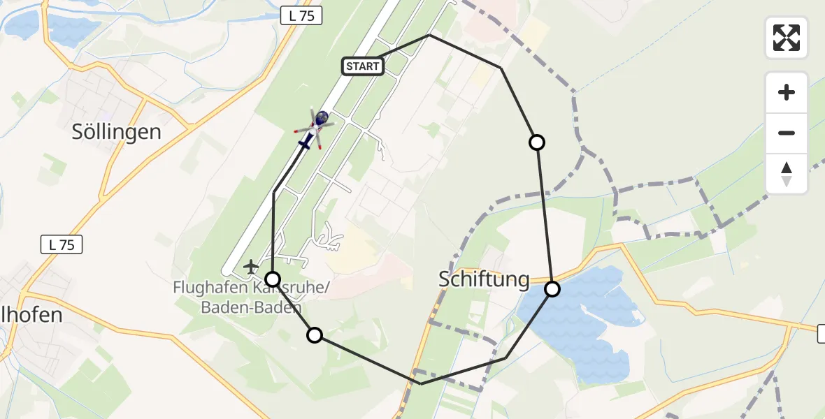 Flugroute Polizeihubschrauber Karlsruhe Baden-Baden Flughafen - Karlsruhe Baden-Baden Flughafen, 26 Mai 2026, 17:36
