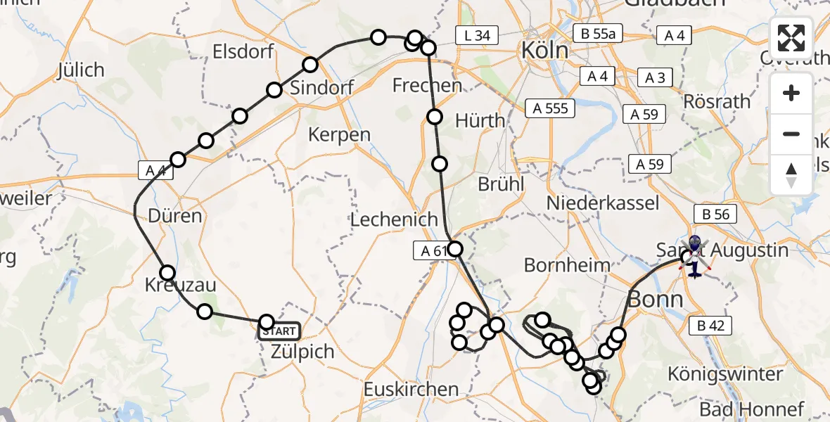 Flugroute Polizeihubschrauber Zülpich - Sankt Augustin, 26 Mai 2026, 17:41