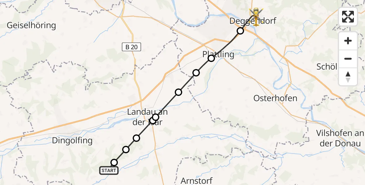 Flugroute Rettungshubschrauber Marklkofen - Deggendorf, 26 Mai 2026, 17:47