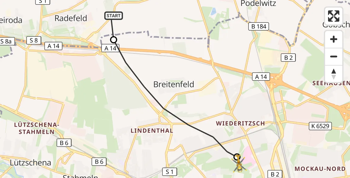 Flugroute Rettungshubschrauber Schkeuditz - Sankt Georg Hospital Leipzig Reserve, 26 Mai 2026, 17:49
