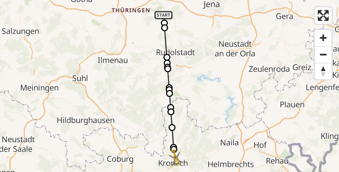 Flugroute Ambulanzhubschrauber Bad Berka - Kronach, 26 Mai 2026, 17:52