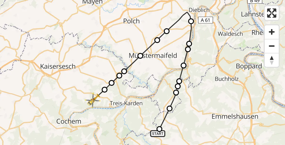 Flugroute Rettungshubschrauber Zilshausen - Kail, 26 Mai 2026, 17:54