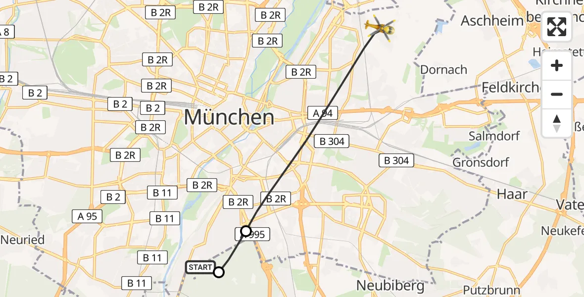 Flugroute Rettungshubschrauber ADAC Air Rescue Center Hubschrauberlandeplatz (Christoph 1) - München, 26 Mai 2026, 17:58