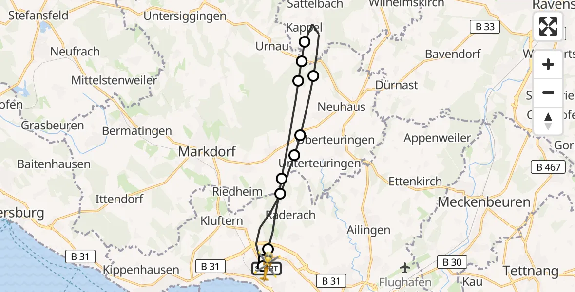 Flugroute Rettungshubschrauber Friedrichshafen Hospital - Friedrichshafen Hospital, 26 Mai 2026, 18:05