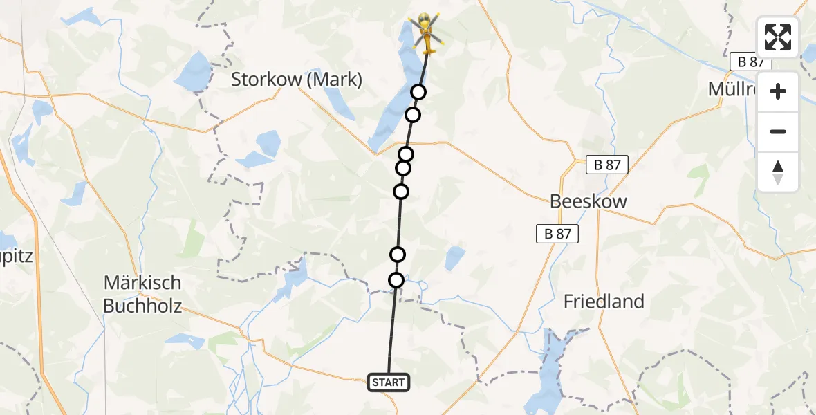 Flugroute Rettungshubschrauber Märkische Heide - Bad Saarow, 26 Mai 2026, 18:08