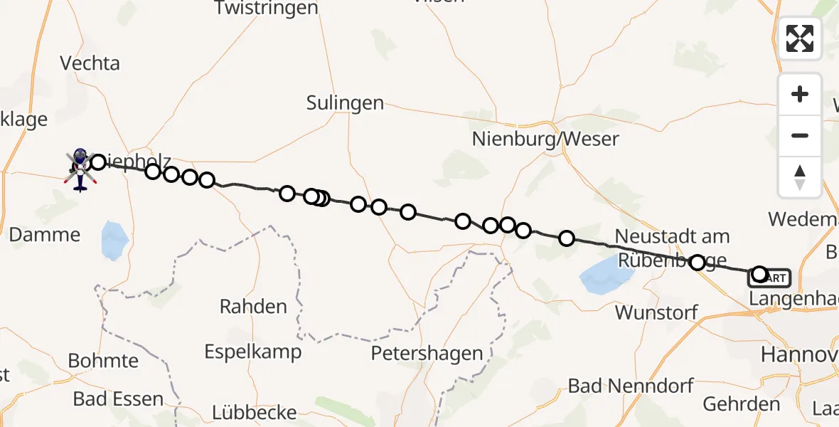 Flugroute Polizeihubschrauber Flughafen Hannover - Steinfeld (Oldenburg), 26 Mai 2026, 18:15