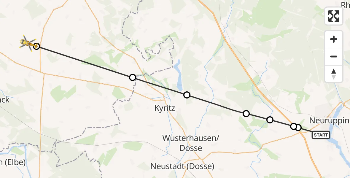 Flugroute Rettungshubschrauber Neuruppin - Plattenburg, 26 Mai 2026, 18:23