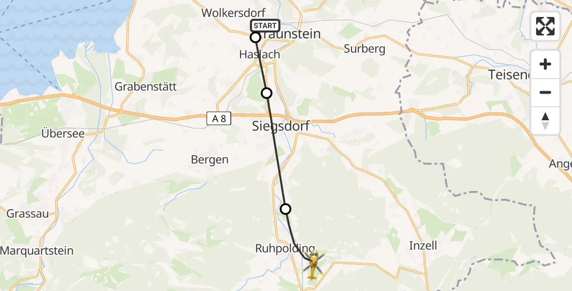 Flugroute Rettungshubschrauber Traunstein Hospital - Ruhpolding, 26 Mai 2026, 18:24