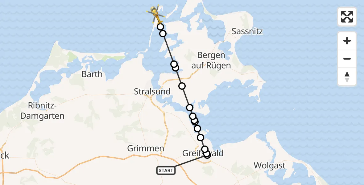 Flugroute Rettungshubschrauber Süderholz - Insel Hiddensee, 26 Mai 2026, 18:26