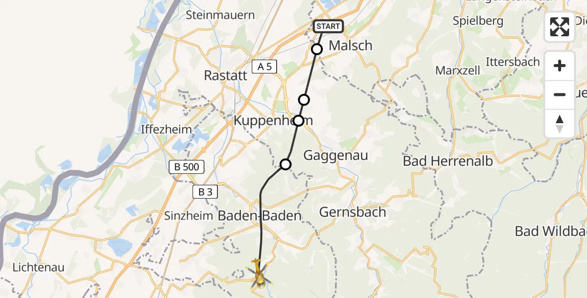 Flugroute Rettungshubschrauber Malsch - Baden-Baden, 26 Mai 2026, 18:32