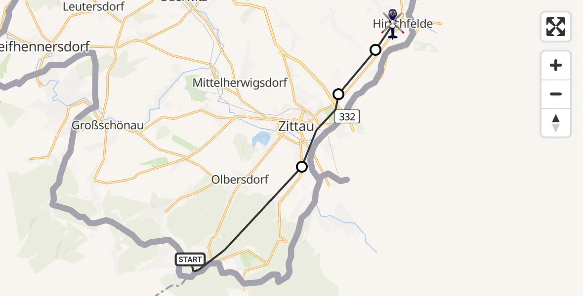 Flugroute Polizeihubschrauber Oybin - Zittau, 26 Mai 2026, 18:34