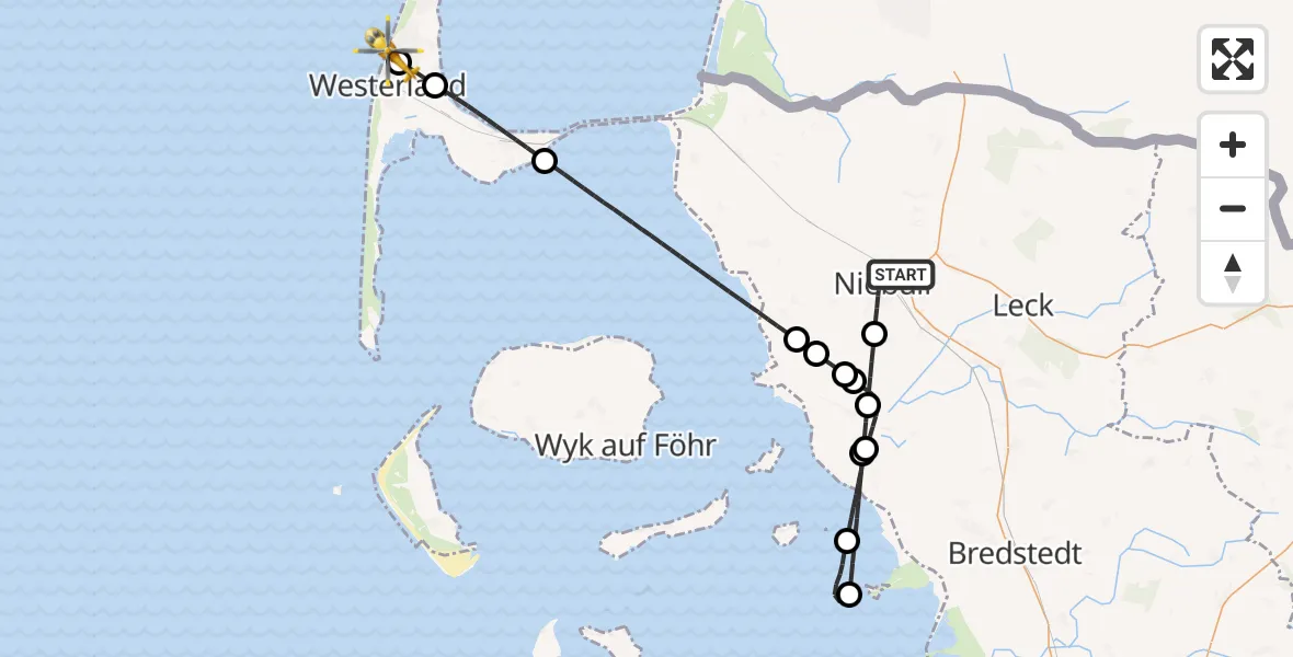 Flugroute Rettungshubschrauber Niebüll - Sylt, 26 Mai 2026, 18:35