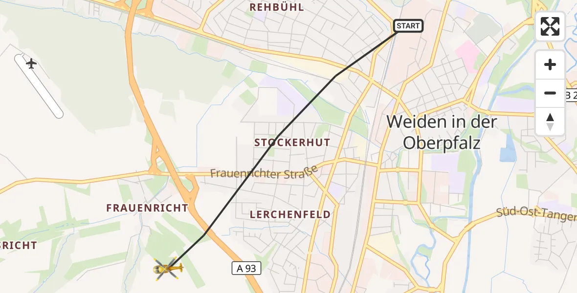 Flugroute Rettungshubschrauber Weiden i.d.OPf. - Weiden i.d.OPf., 26 Mai 2026, 18:40