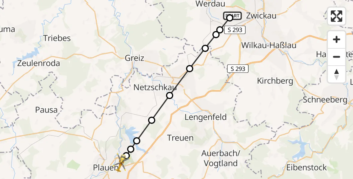 Flugroute Rettungshubschrauber ADAC Air Rescue Station Zwickau Hubschrauberlandeplatz - Plauen, 26 Mai 2026, 18:41