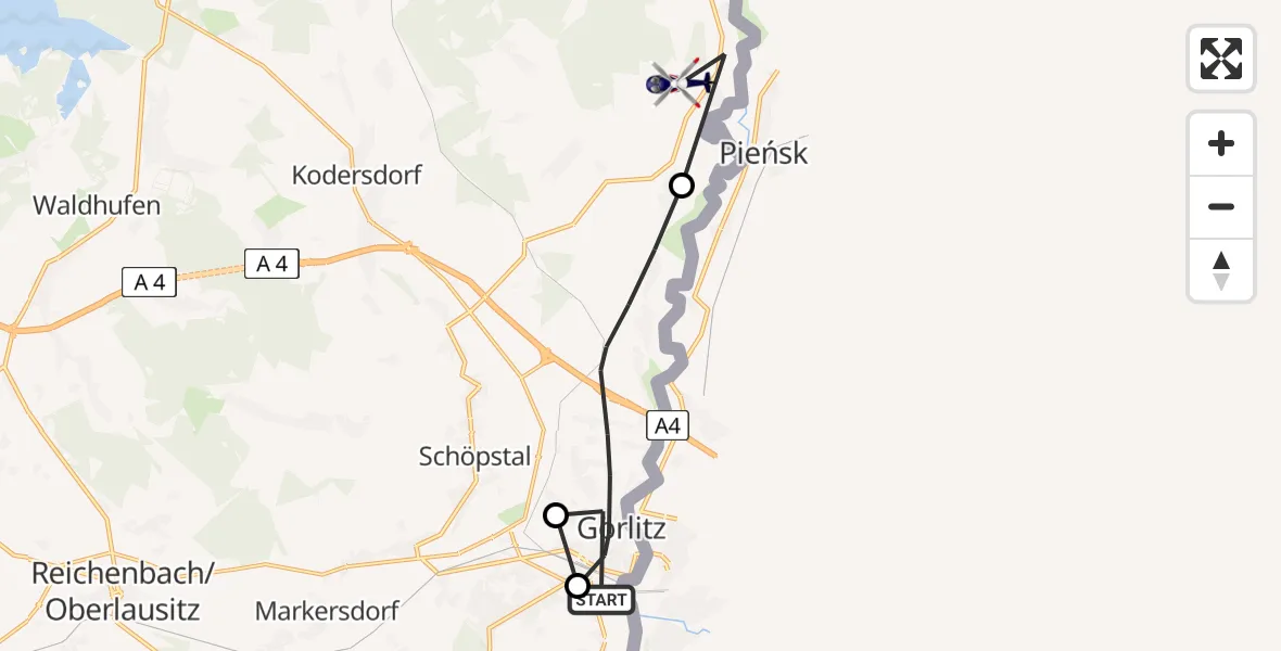 Flugroute Polizeihubschrauber Görlitz - Neißeaue, 26 Mai 2026, 18:53